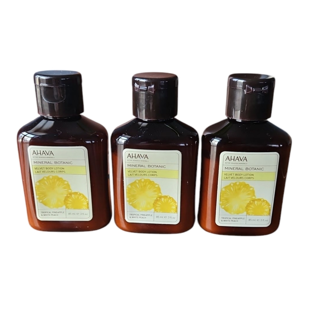 AHAVA Mineral Botanic Velvet Body Lotion Tropical Pineapple/White Peach Set Of 3